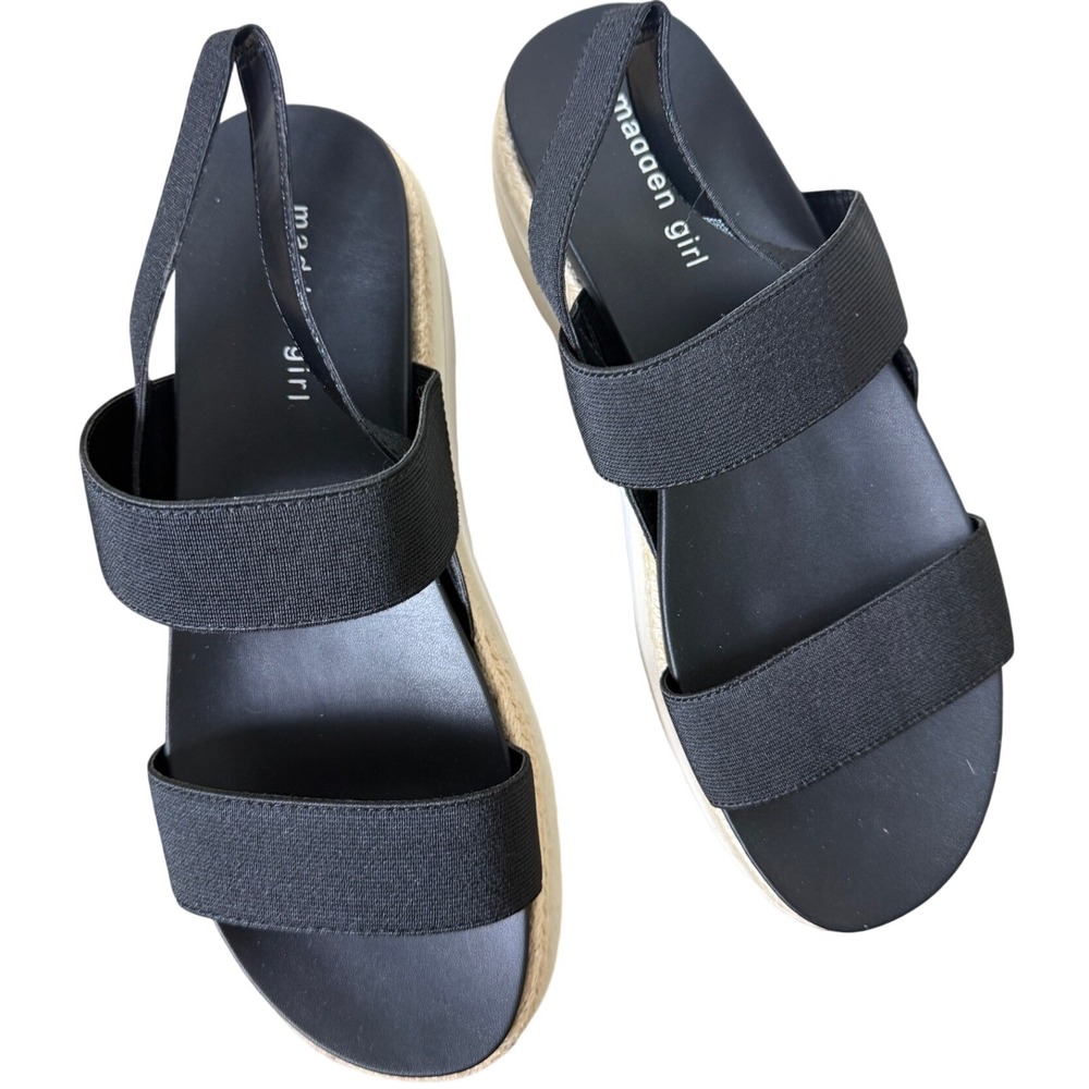 Madden Girl Platform Espadrille Sandals Womens 10 Black Strappy Chunky Boho - Picture 2 of 8